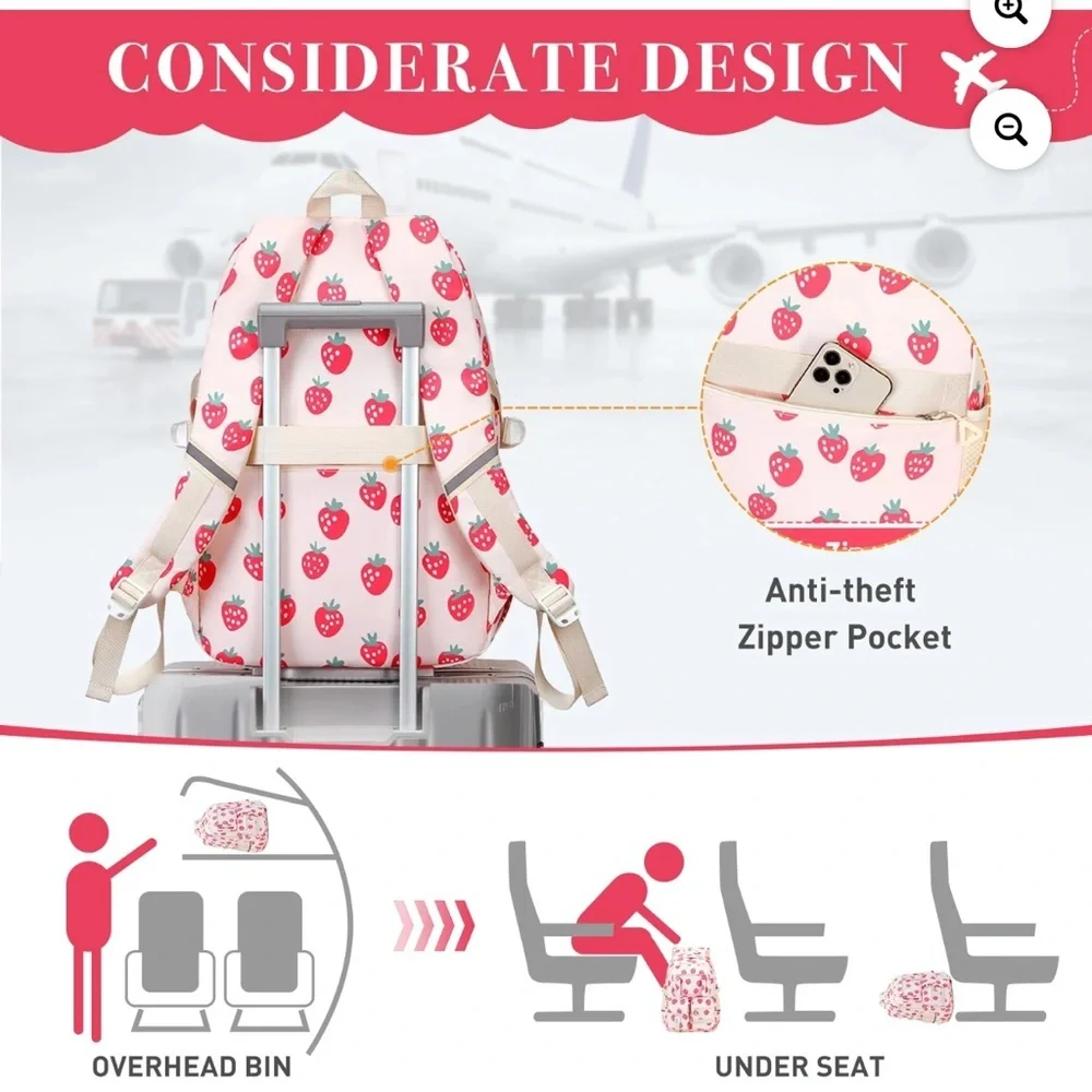 Strawberry print 3-in-1 School Backpack Set, Waterproof Bookbag